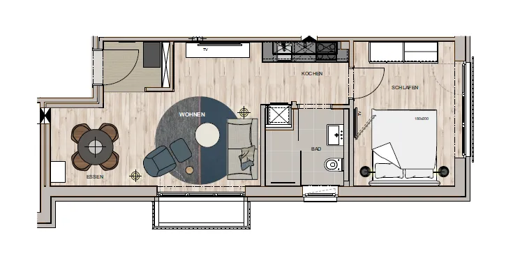 3D-Rendering eines modernen Hotelzimmers